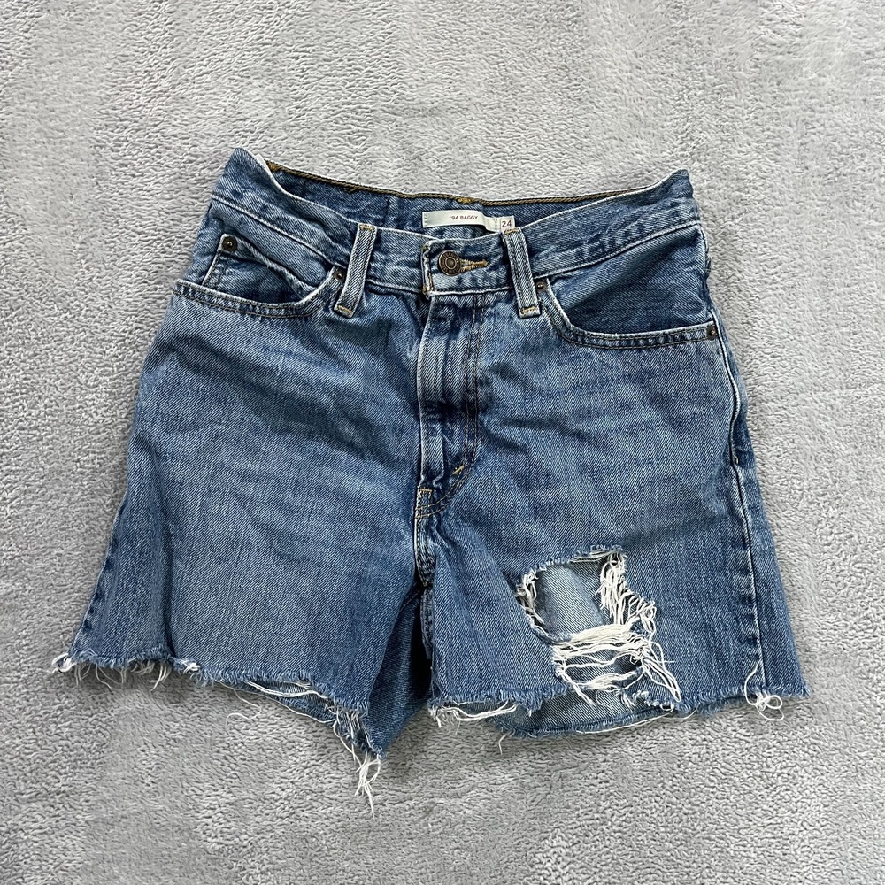 Levi's '94 Baggy Denim Shorts 24 Distressed Western Grunge Y2K Festival *CUT OFF